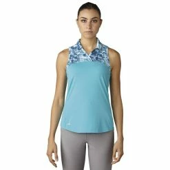 ADIDAS Women's Printed Sport Mesh Sleeveless Polo -Golf Sales Store adidas womens printed sport mesh sleeveless polo energy blue 01 05878.1633461092