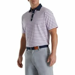 FootJoy Accented Stripe Lisle Self Collar Polo -Golf Sales Store footjoy accented stripe lisle self collar polo lavender white navy 01 89212.1673905424