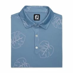 FootJoy Jungle Leaf Print Lisle Self Collar Polo -Golf Sales Store footjoy jungle leaf print lisle self collar polo denim dusty purple 04 95390.1673904058