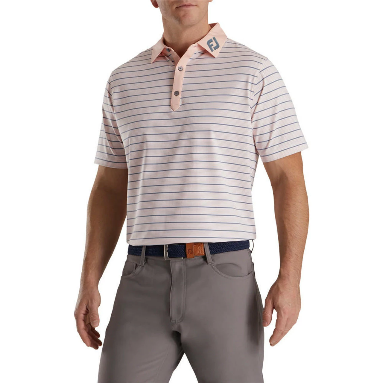 FootJoy Lisle Accented Stripe Self Collar Polo - FJ Logo 3 FootJoy Lisle Accented Stripe Self Collar Polo - FJ Logo