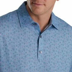 FootJoy Mini Floral Print Lisle Self Collar Polo -Golf Sales Store footjoy mini floral print lisle self collar polo denim dusty purple azure 03 84514.1673904264