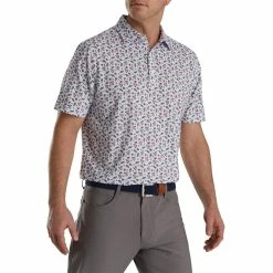 FootJoy Mini Floral Print Lisle Self Collar Polo -Golf Sales Store footjoy mini floral print lisle self collar polo white watermelon sea green 01 88075.1673906858