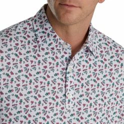 FootJoy Mini Floral Print Lisle Self Collar Polo -Golf Sales Store footjoy mini floral print lisle self collar polo white watermelon sea green 03 91804.1673899882