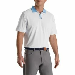 FootJoy Solid Stretch Pique With Stripe Placket Knit Collar Polo -Golf Sales Store footjoy solid stretch pique with stripe placket knit collar polo white 01 13309.1673901099