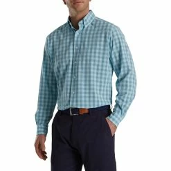 FootJoy Stretch Woven Gingham Shirt -Golf Sales Store footjoy stretch woven gingham shirt denim azure 01 47139.1671654467