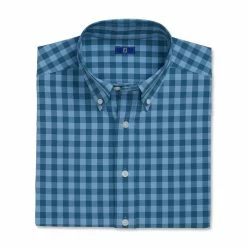 FootJoy Stretch Woven Gingham Shirt -Golf Sales Store footjoy stretch woven gingham shirt dusk blue ink 04 20599.1671652256