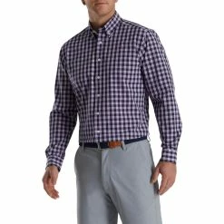 FootJoy Stretch Woven Gingham Shirt -Golf Sales Store footjoy stretch woven gingham shirt lavender navy 01 42514.1671652604