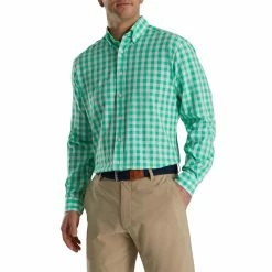 FootJoy Stretch Woven Gingham Shirt -Golf Sales Store footjoy stretch woven gingham shirt light sea green white 01 42111.1671652042