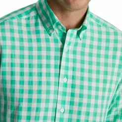 FootJoy Stretch Woven Gingham Shirt -Golf Sales Store footjoy stretch woven gingham shirt light sea green white 03 39463.1671652801