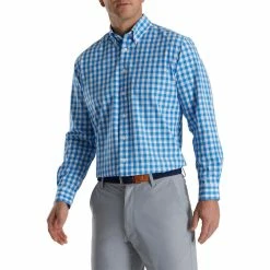 FootJoy Stretch Woven Gingham Shirt -Golf Sales Store footjoy stretch woven gingham shirt white royal 01 17458.1671654226