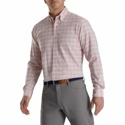FootJoy Super Soft Woven Plaid Shirt 61 FootJoy Super Soft Woven Plaid Shirt -Golf Sales Store footjoy super soft woven plaid shirt white coral pink graphite 01 79535.1671652105