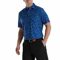 FootJoy Terrazzo Print Lisle Self Collar Polo -Golf Sales Store footjoy terrazzo print lisle self collar polo ocean 01 39012.1673907105