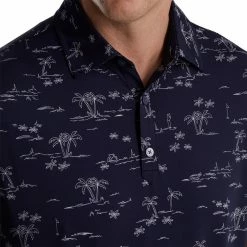 FootJoy Tropic Golf Print Lisle Self Collar Polo -Golf Sales Store footjoy tropic golf print lisle self collar polo navy white 03 19817.1673905381