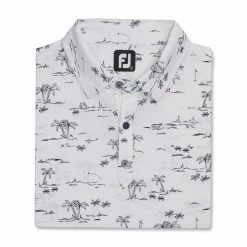 FootJoy Tropic Golf Print Lisle Self Collar Polo -Golf Sales Store footjoy tropic golf print lisle self collar polo white black 04 49339.1673906903