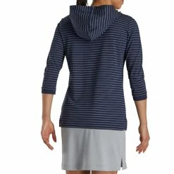 FootJoy Women's 3/4 Sleeve Pinstripe Hoodie -Golf Sales Store footjoy womens 3 4 sleeve pinstripe hoodie navy 03 14953.1633109315