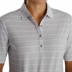 FootJoy Women's Pique Pinstripe Half Sleeve Polo -Golf Sales Store footjoy womens pique pinstripe half sleeve polo light grey heather 03 64846.1673901289