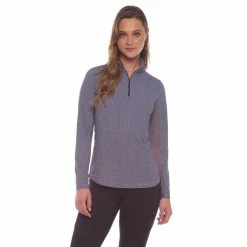 IBKUL Mini Check Long Sleeve Zip Mock -Golf Sales Store ibkul mini check long sleeve zip mock black 01 78733.1676597089