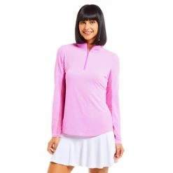 IBKUL Mini Check Long Sleeve Zip Mock -Golf Sales Store ibkul mini check long sleeve zip mock hot pink 01 67955.1676598774
