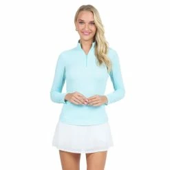 IBKUL Mini Check Long Sleeve Zip Mock -Golf Sales Store ibkul mini check long sleeve zip mock seafoam 01 58887.1676582150