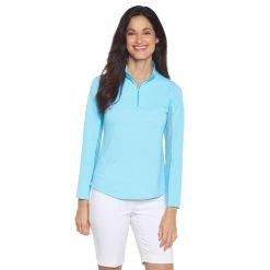 IBKUL Mini Check Long Sleeve Zip Mock -Golf Sales Store ibkul mini check long sleeve zip mock turquoise 01 23038.1676591191