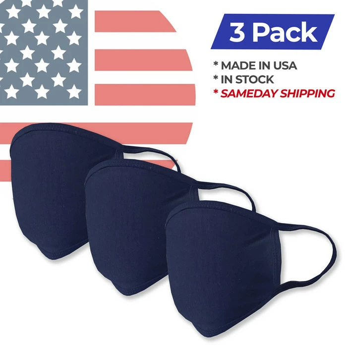 Golfio Washable Navy Fashion Double Layer Fabric Face Mask - 3 Pack Made In USA 6 Golfio Washable Navy Fashion Double Layer Fabric Face Mask - 3 Pack Made In USA - Image 4
